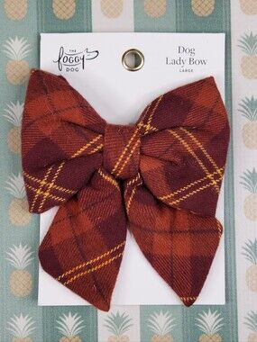 The Foggy Dog Plaid Dog Lady Bow - Rust, Maroon & Yellow Stitching